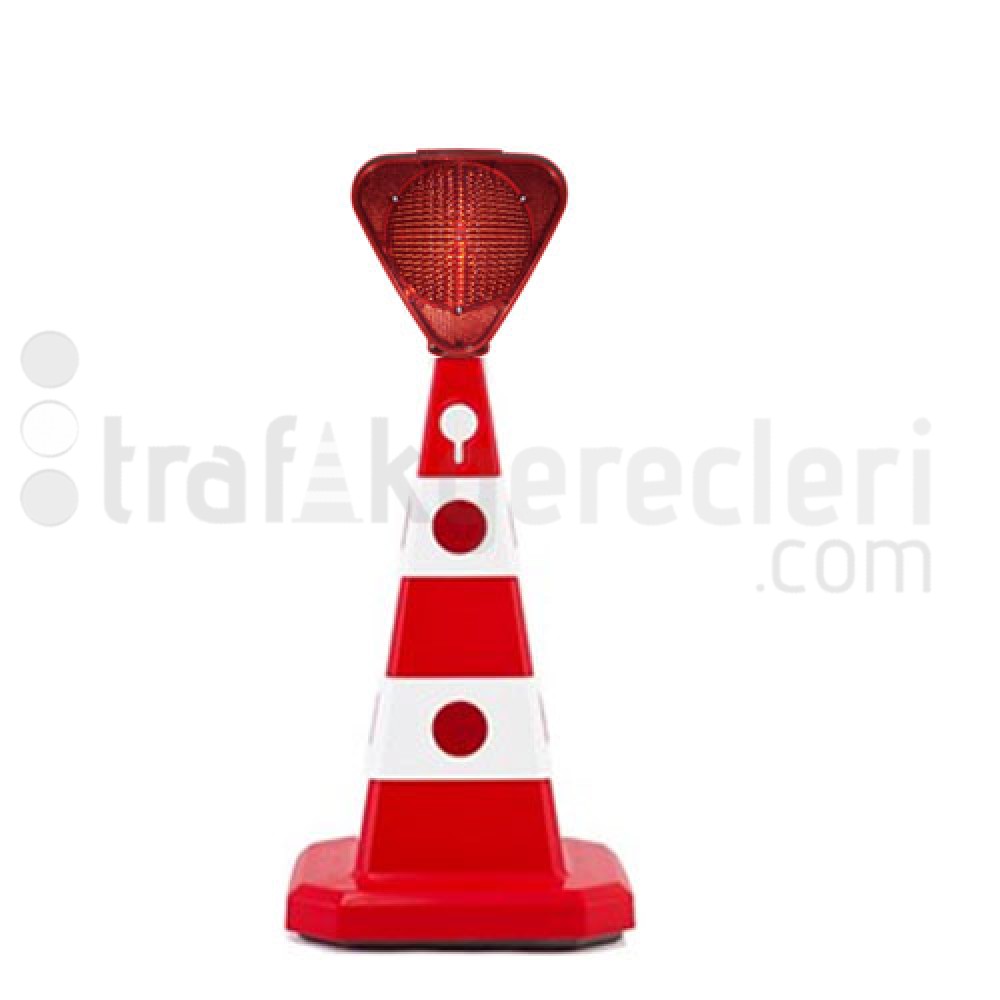 Ultra Kedi Gözlü Trafik Konisi 60 cm + Solarlı Flaşör Lamba (Kırmızı